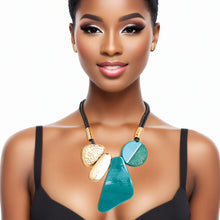 Load image into Gallery viewer, Necklace Black Cord Green Pendant Set for Women
