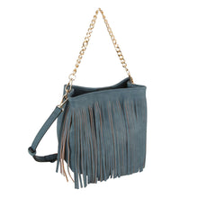 Load image into Gallery viewer, Purse Denim Blue Leather Fringe Bag for Women