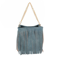 Load image into Gallery viewer, Purse Denim Blue Leather Fringe Bag for Women