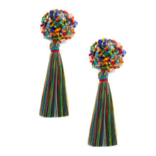 Load image into Gallery viewer, Multi Color Cluster Bead Tassel Earrings
