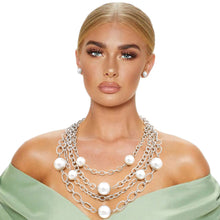 Load image into Gallery viewer, White Pearl 4 Layer Chain Link Necklace
