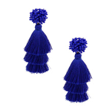 Load image into Gallery viewer, Blue Cluster Bead Triple Tassel Earrings
