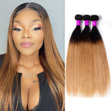 Load image into Gallery viewer, Ombre T1B/27 Brazilian Straight Hair Bundles 10A Natural Human Hair Weave Bundles 3PC Extension
