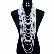 Load image into Gallery viewer, White Long White Pearl Necklace Set

