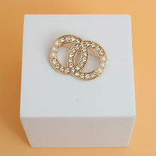 Load image into Gallery viewer, Designer Gold Pearl Rhinestone Brooch
