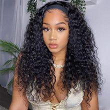 Load image into Gallery viewer, Headband Wigs Deep Wave Human Hair Wigs 150% Density Virgin Hair Natural Black
