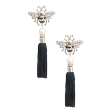 Load image into Gallery viewer, Designer Silver Pearl Bee Tassel Earrings
