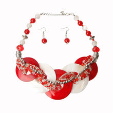 Load image into Gallery viewer, Red and White Beaded Disc Necklace Set

