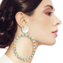 Load image into Gallery viewer, Xlarge Silver Oval Crystal Earrings
