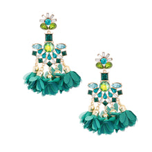 Load image into Gallery viewer, Green Crystal Flower Tassel Earrings
