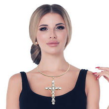 Load image into Gallery viewer, Silver Teardrop Crystal Cross Necklace

