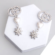Load image into Gallery viewer, Silver Rhinestone Designer Heart Star Earrings
