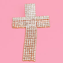 Load image into Gallery viewer, Gold Rhinestone Fringe Cross Brooch
