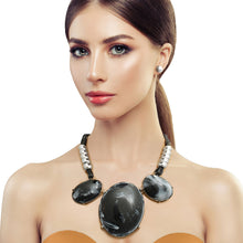 Load image into Gallery viewer, Marbled Black Oval Black Cord Necklace
