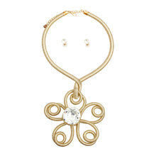 Load image into Gallery viewer, Gold Metallic Cord Flower Drop Necklace
