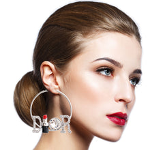 Load image into Gallery viewer, Dior Inspired Lipstick Silver Hoops
