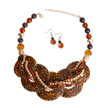 Load image into Gallery viewer, Brown Leopard Beaded Disc Necklace
