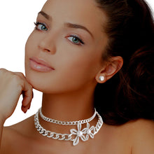 Load image into Gallery viewer, Silver Heavyweight Chain Flower Choker Set
