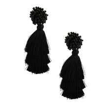 Load image into Gallery viewer, Black Cluster Bead Triple Tassel Earrings
