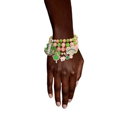 Load image into Gallery viewer, Sorority Inspired Green Pink Charm Bracelets
