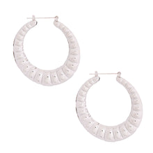 Load image into Gallery viewer, Silver Ribbed Hollow Hoops
