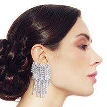 Load image into Gallery viewer, Silver Baguette Fringe Climber Earrings
