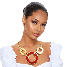 Load image into Gallery viewer, Red Rhinestone Ring Chunky Chain Set
