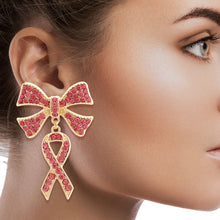 Load image into Gallery viewer, Double Pink Ribbon Gold Earrings
