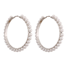 Load image into Gallery viewer, Silver and White Pearl Hoop Earrings
