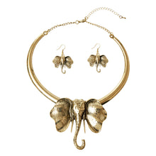 Load image into Gallery viewer, Burnished Gold Burnished Metal Elephant Necklace Set
