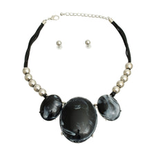 Load image into Gallery viewer, Marbled Black Oval Black Cord Necklace

