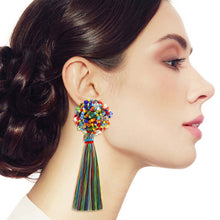Load image into Gallery viewer, Multi Color Cluster Bead Tassel Earrings
