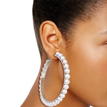Load image into Gallery viewer, Silver and White Pearl Hoop Earrings
