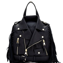 Load image into Gallery viewer, Black Moto Jacket Fringe Backpack
