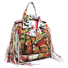 Load image into Gallery viewer, Red and Cream Graffiti Moto Jacket Backpack
