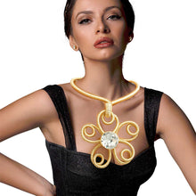 Load image into Gallery viewer, Gold Metallic Cord Flower Drop Necklace
