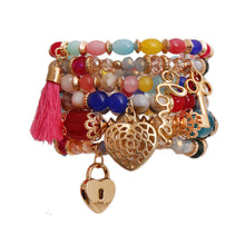 Load image into Gallery viewer, Love Charm Rainbow Bead Stretch Bracelet Set
