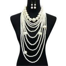Load image into Gallery viewer, Long Cream Pearl Necklace Set
