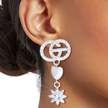 Load image into Gallery viewer, Silver Rhinestone Designer Heart Star Earrings
