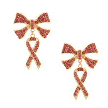 Load image into Gallery viewer, Double Pink Ribbon Gold Earrings
