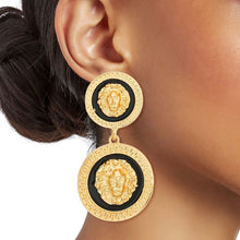 Load image into Gallery viewer, Gold and Black Double Lion Earrings
