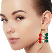 Load image into Gallery viewer, Red and Green Studded Lock Hoops
