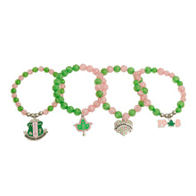 Load image into Gallery viewer, Sorority Inspired Green Pink Charm Bracelets
