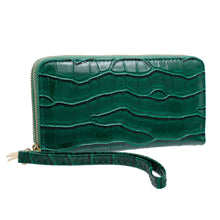 Load image into Gallery viewer, Dark Green Croc Double Zipper Wallet
