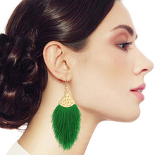 Load image into Gallery viewer, Green Silk Tassel Fish Hook Earrings

