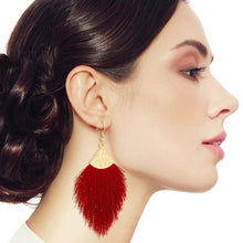 Load image into Gallery viewer, Burgundy Silk Tassel Fish Hook Earrings
