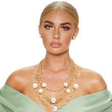 Load image into Gallery viewer, Cream Pearl 4 Layer Chain Link Necklace
