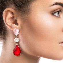 Load image into Gallery viewer, Red Glass Crystal Teardrop Earrings
