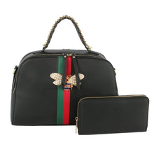 Load image into Gallery viewer, Black Stripe Top Handle Handbag Set
