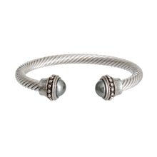 Load image into Gallery viewer, Gray Pearl Silver Stud Cable Bangle
